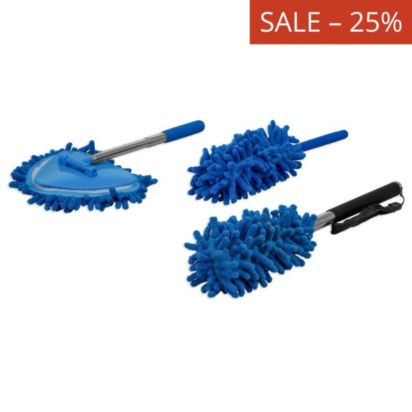 StaubWunder Staubwedel Staubwischer, ausziehbarer Teleskopstiel Staubfänger und Mikrofaseraufsätze aus Chenille zum Spinnenweben entfernen und Staub wischen - 3er Set Mini, Maxi,